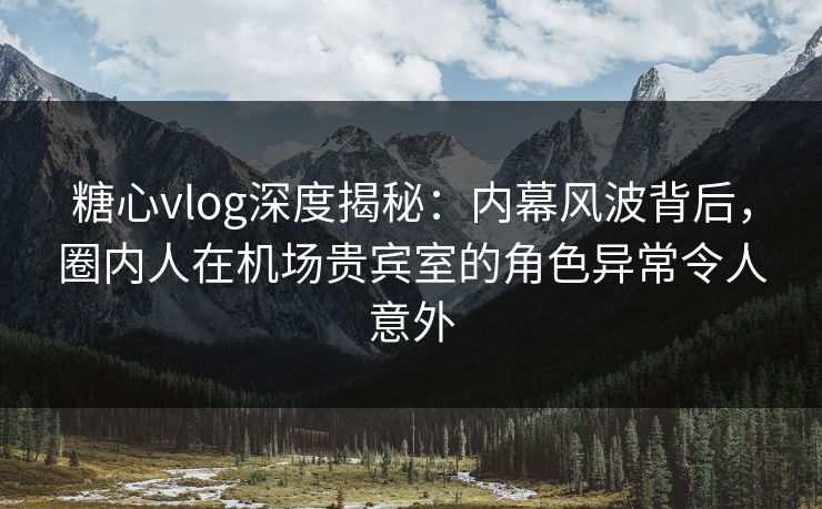 糖心vlog深度揭秘：内幕风波背后，圈内人在机场贵宾室的角色异常令人意外